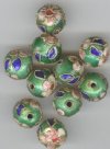 10 8mm Green Cloisonné Rounds